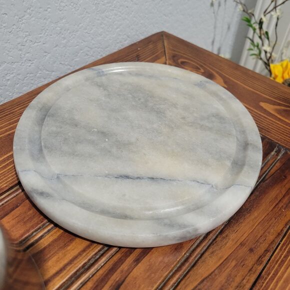 Vintage Marble White & Gray Cheese Cloche Glass Dome Lid 7.5 x 5.5" MCM Dessert - Picture 6 of 10